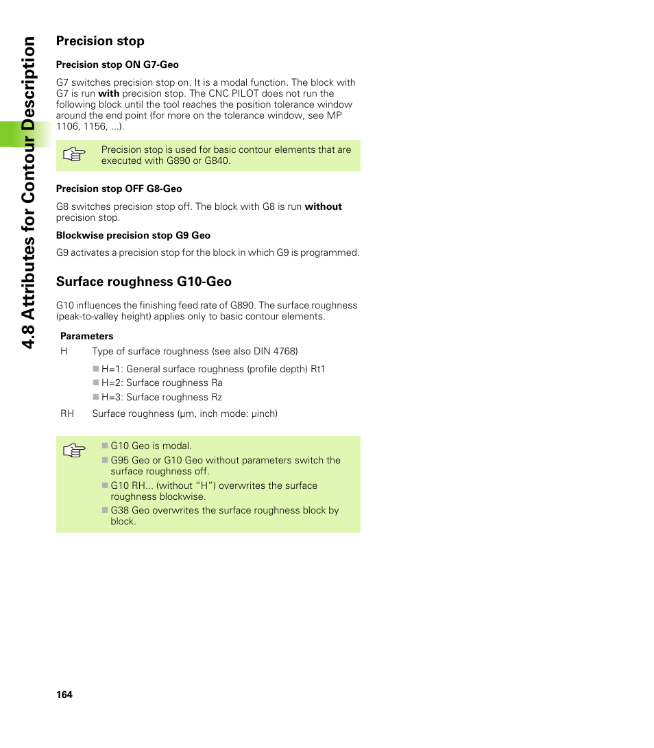 Precision stop, Surface roughness g10-geo | HEIDENHAIN CNC Pilot 4290 V7.1 User Manual | Page 164 / 725