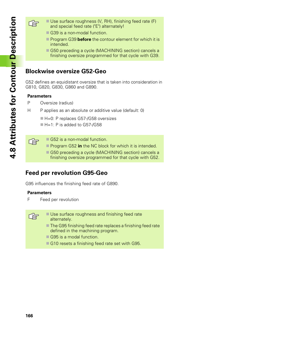 Blockwise oversize g52-geo, Feed per revolution g95-geo | HEIDENHAIN CNC Pilot 4290 V7.1 User Manual | Page 166 / 725