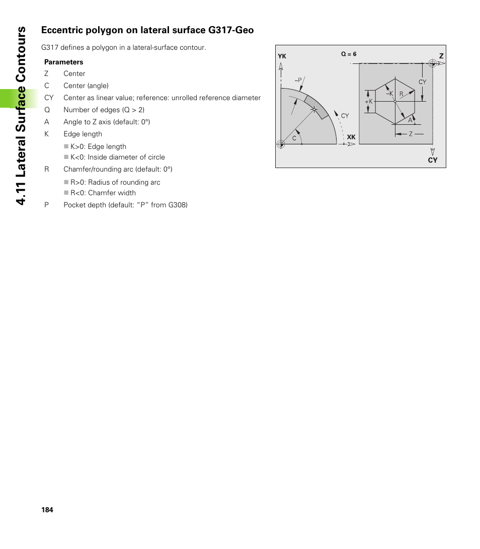Eccentric polygon on lateral surface g317-geo, 1 1 lat er al surf ace cont ours | HEIDENHAIN CNC Pilot 4290 V7.1 User Manual | Page 184 / 725