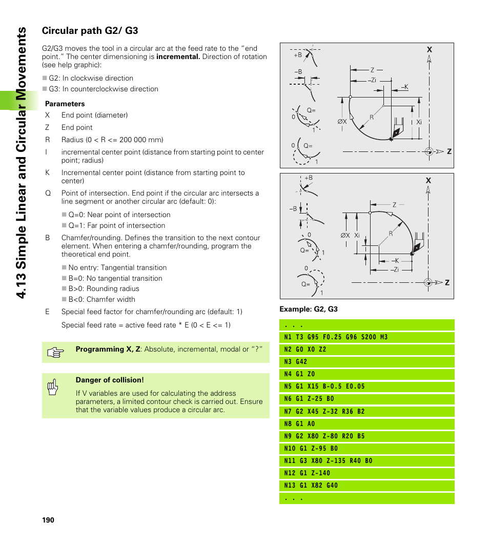 Circular path g2/ g3, 13 simple linear and cir c ular mo v e ments | HEIDENHAIN CNC Pilot 4290 V7.1 User Manual | Page 190 / 725