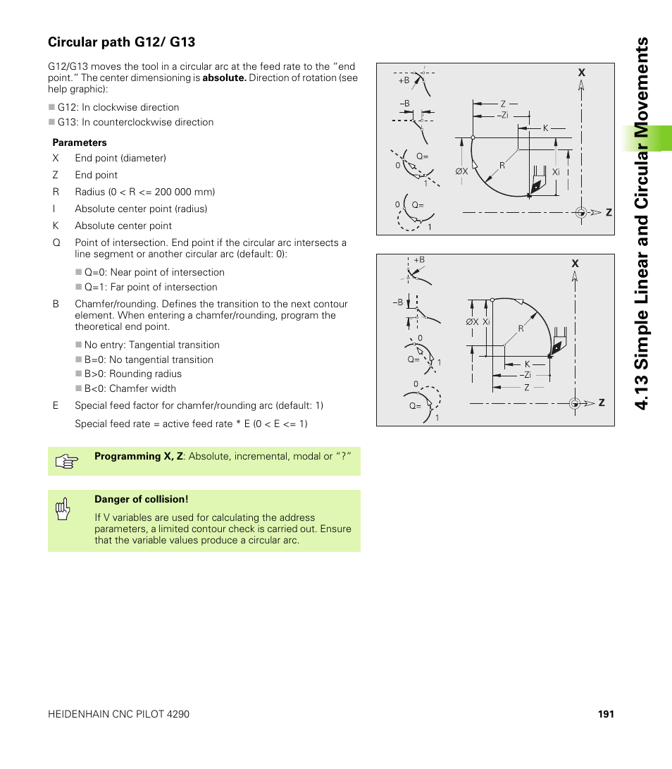 Circular path g12/ g13, 13 simple linear and cir c ular mo v e ments | HEIDENHAIN CNC Pilot 4290 V7.1 User Manual | Page 191 / 725