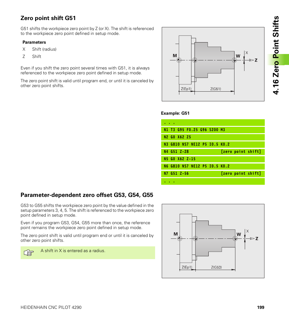 Zero point shift g51, Parameter-dependent zero offset g53, g54, g55 | HEIDENHAIN CNC Pilot 4290 V7.1 User Manual | Page 199 / 725