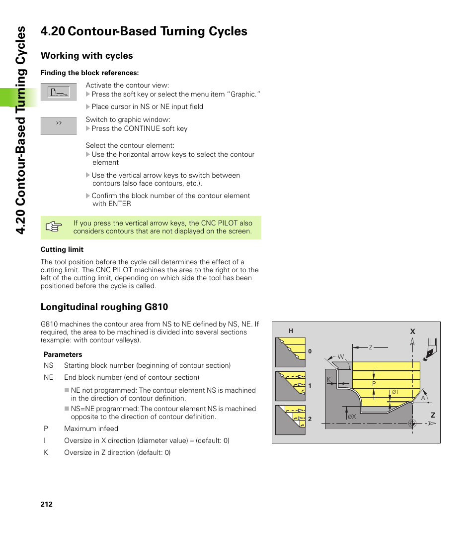 20 contour-based turning cycles, Working with cycles, Longitudinal roughing g810 | HEIDENHAIN CNC Pilot 4290 V7.1 User Manual | Page 212 / 725