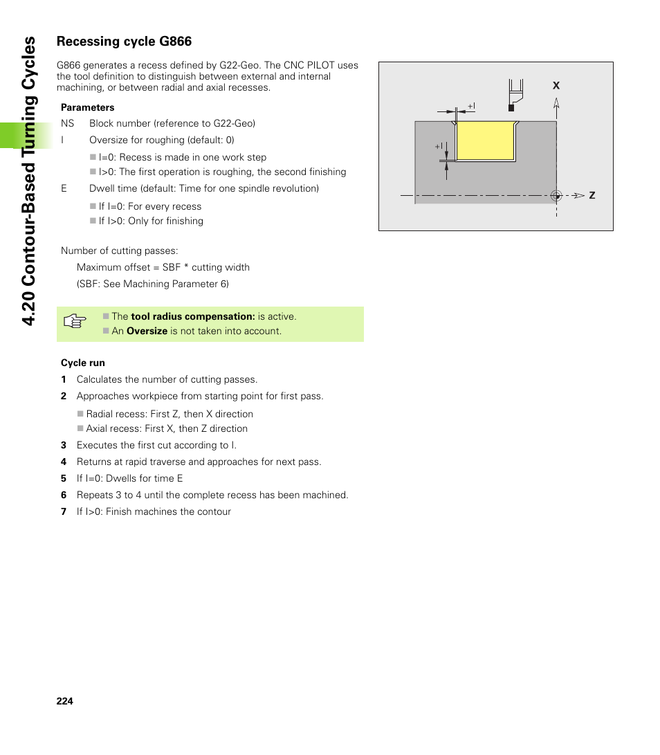 Recessing cycle g866, 20 cont our -based t u rn ing cy cles | HEIDENHAIN CNC Pilot 4290 V7.1 User Manual | Page 224 / 725