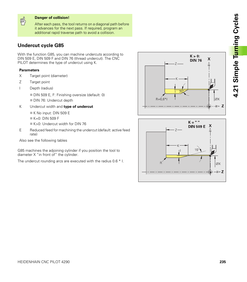 Undercut cycle g85, 21 simple t u rn ing cy cles | HEIDENHAIN CNC Pilot 4290 V7.1 User Manual | Page 235 / 725