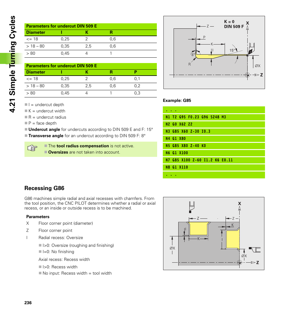 Recessing g86, 21 simple t u rn ing cy cles | HEIDENHAIN CNC Pilot 4290 V7.1 User Manual | Page 236 / 725