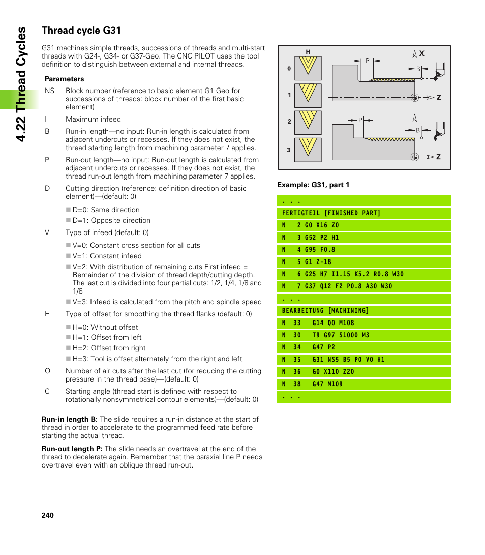 Thread cycle g31, 22 thr e ad cy cles | HEIDENHAIN CNC Pilot 4290 V7.1 User Manual | Page 240 / 725