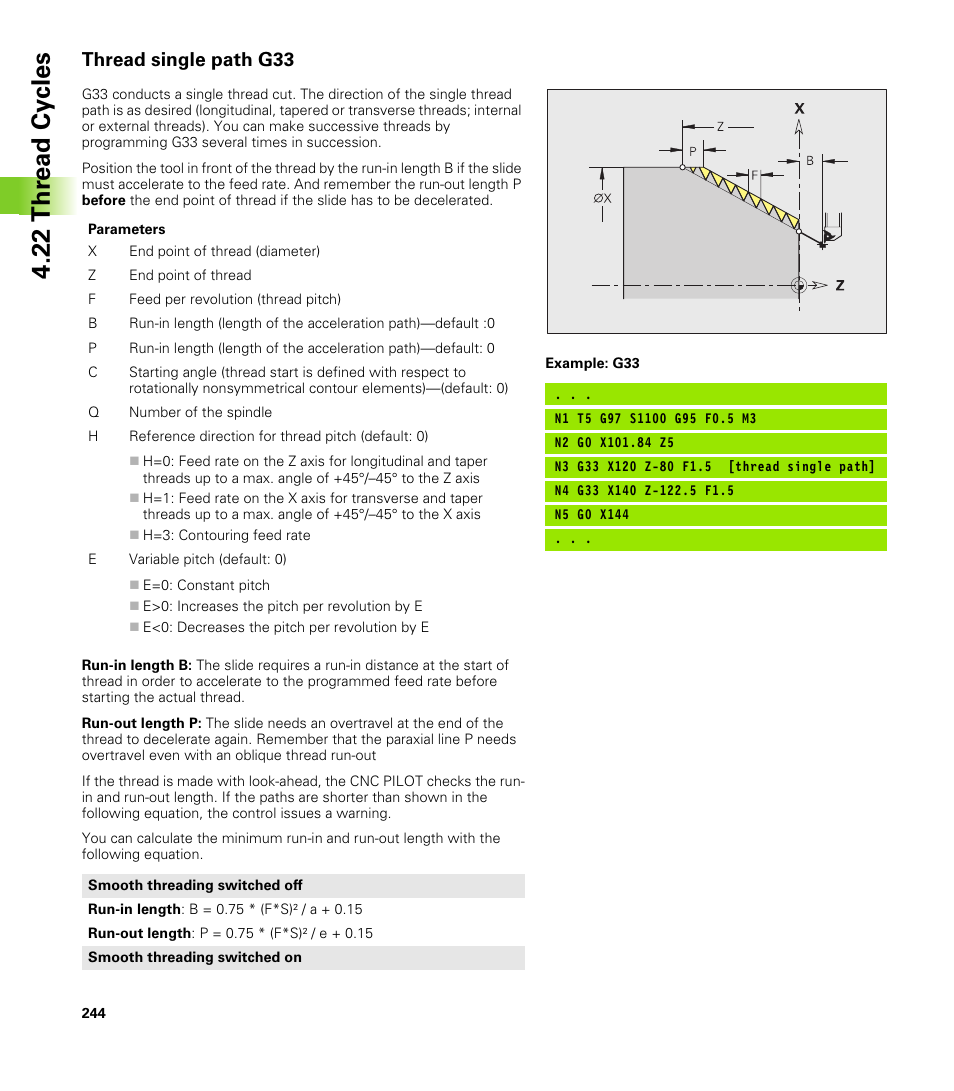 Thread single path g33, 22 thr e ad cy cles | HEIDENHAIN CNC Pilot 4290 V7.1 User Manual | Page 244 / 725