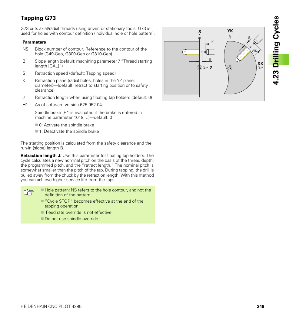 Tapping g73, 23 dr illing cy cles | HEIDENHAIN CNC Pilot 4290 V7.1 User Manual | Page 249 / 725