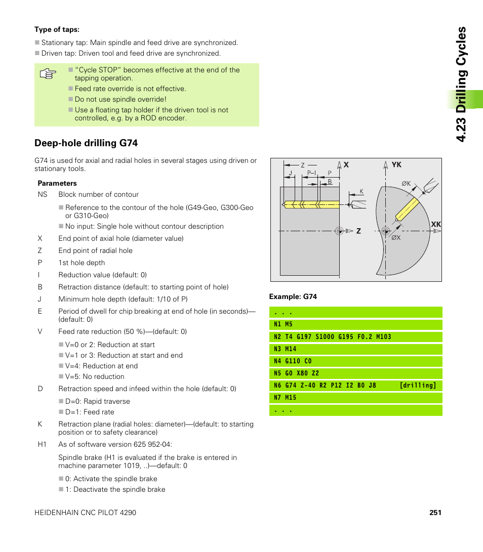 Deep-hole drilling g74, 23 dr illing cy cles | HEIDENHAIN CNC Pilot 4290 V7.1 User Manual | Page 251 / 725