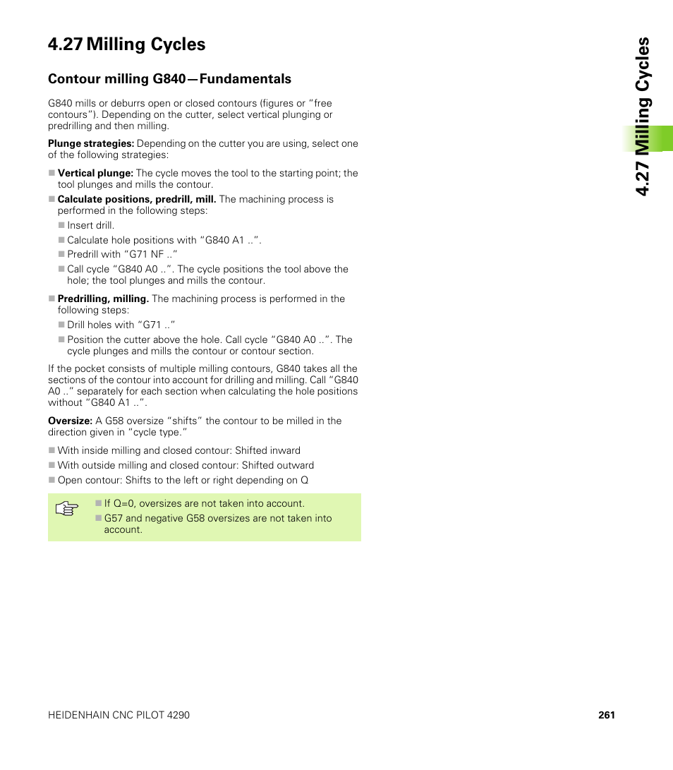 27 milling cycles, Contour milling g840—fundamentals | HEIDENHAIN CNC Pilot 4290 V7.1 User Manual | Page 261 / 725