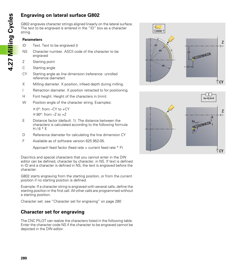 Engraving on lateral surface g802, Character set for engraving, 27 milling cy cles | HEIDENHAIN CNC Pilot 4290 V7.1 User Manual | Page 280 / 725