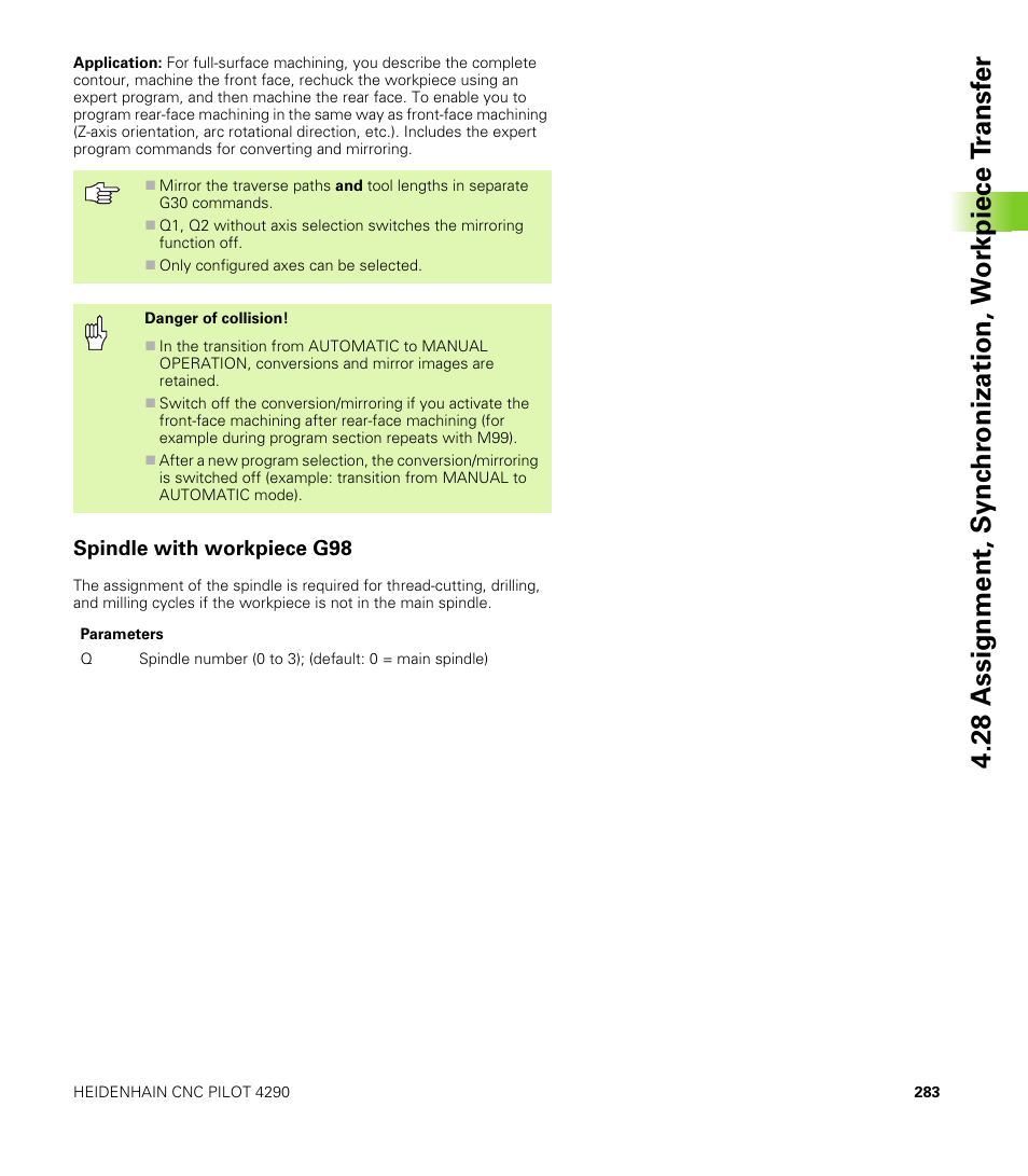 Spindle with workpiece g98 | HEIDENHAIN CNC Pilot 4290 V7.1 User Manual | Page 283 / 725