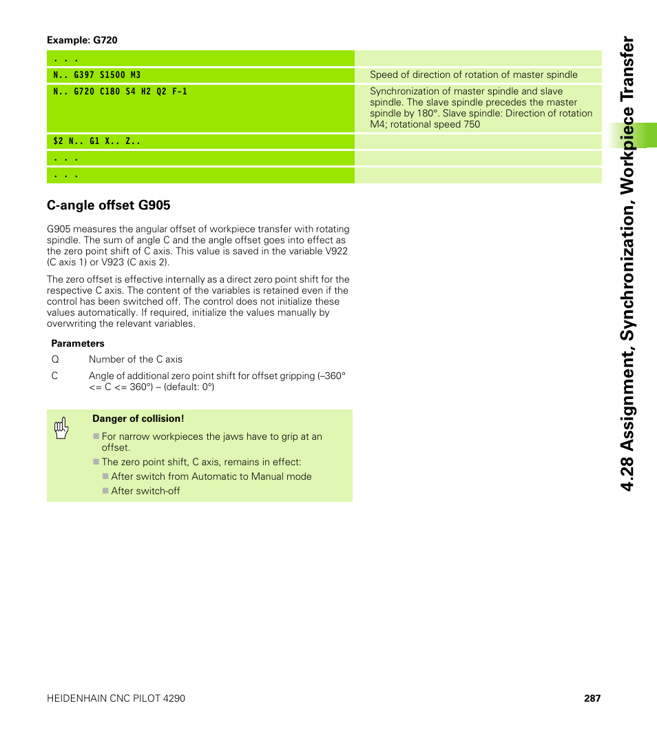C-angle offset g905 | HEIDENHAIN CNC Pilot 4290 V7.1 User Manual | Page 287 / 725