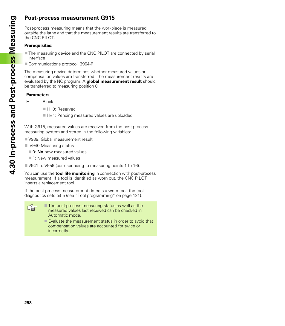Post-process measurement g915 | HEIDENHAIN CNC Pilot 4290 V7.1 User Manual | Page 298 / 725