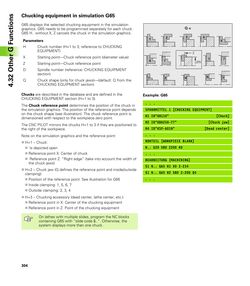 Chucking equipment in simulation g65, 32 other g f unctions | HEIDENHAIN CNC Pilot 4290 V7.1 User Manual | Page 304 / 725