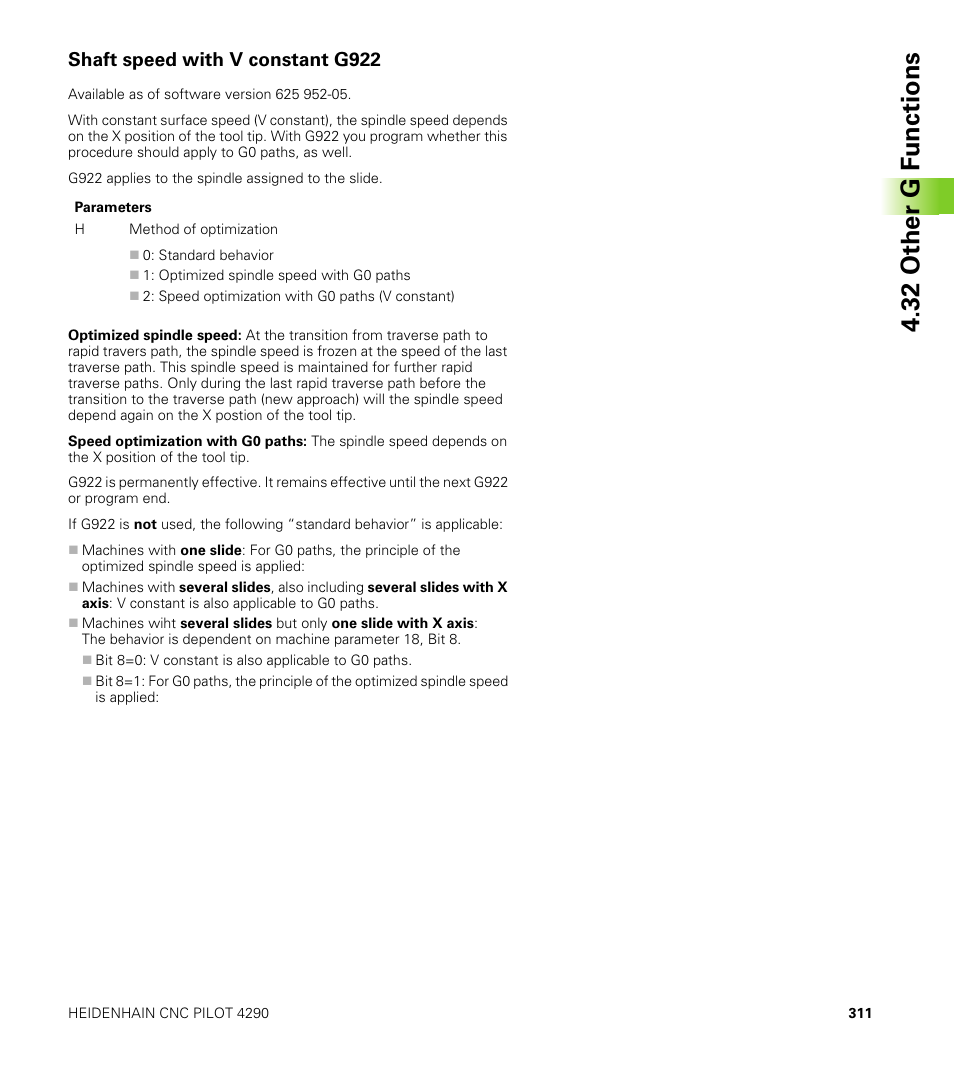 Shaft speed with v constant g922, 32 other g f unctions | HEIDENHAIN CNC Pilot 4290 V7.1 User Manual | Page 311 / 725