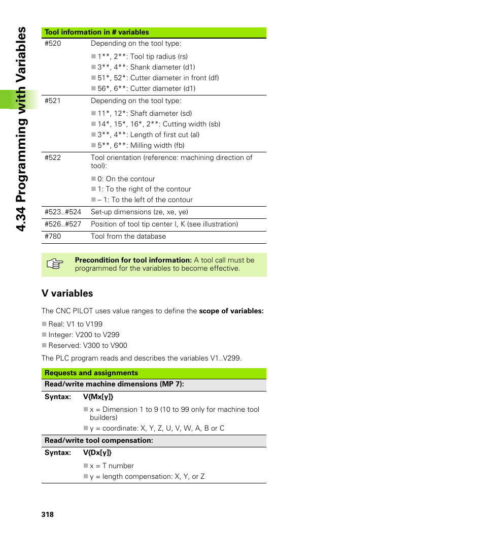 V variables, 34 pr ogr amming with v a ri ables | HEIDENHAIN CNC Pilot 4290 V7.1 User Manual | Page 318 / 725