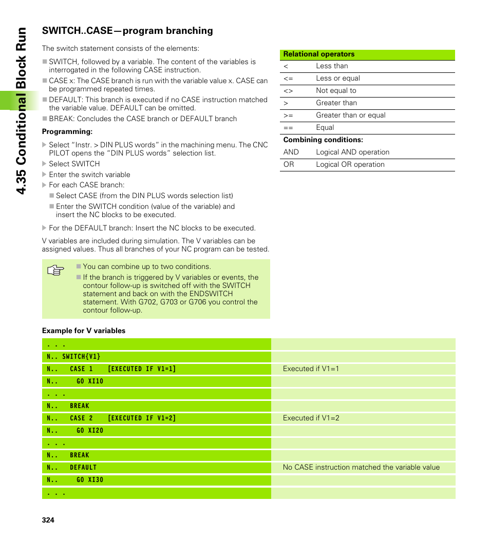 Switch..case—program branching, 35 conditional bloc k run | HEIDENHAIN CNC Pilot 4290 V7.1 User Manual | Page 324 / 725