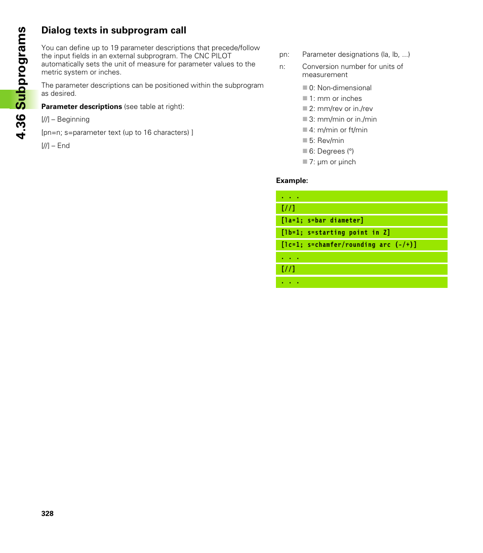 Dialog texts in subprogram call, 36 subpr ogr a ms | HEIDENHAIN CNC Pilot 4290 V7.1 User Manual | Page 328 / 725