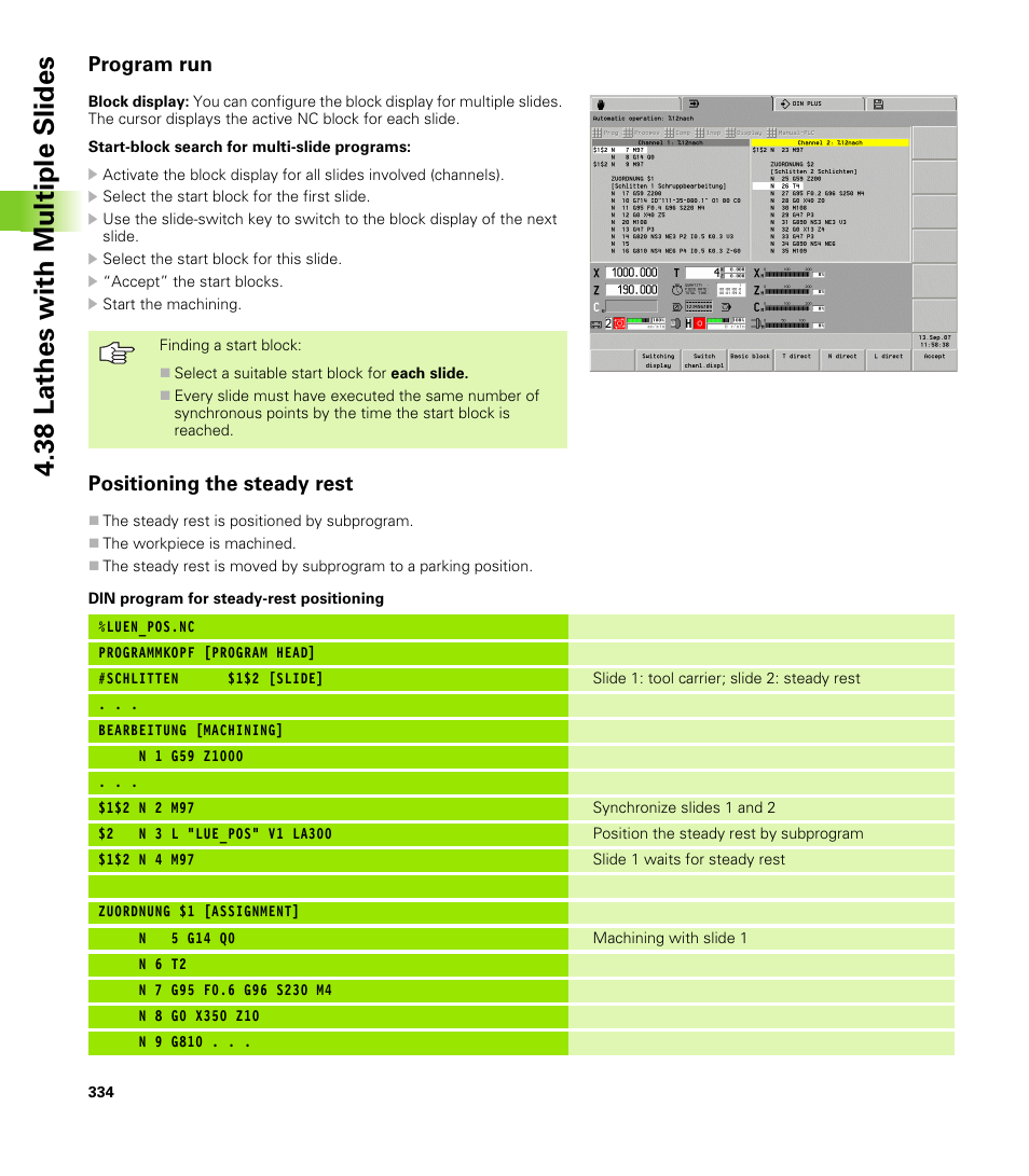 Program run, Positioning the steady rest, 38 lathes with multiple slides | HEIDENHAIN CNC Pilot 4290 V7.1 User Manual | Page 334 / 725