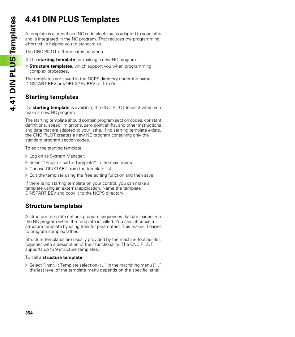 41 din plus templates, Starting templates, Structure templates | HEIDENHAIN CNC Pilot 4290 V7.1 User Manual | Page 354 / 725