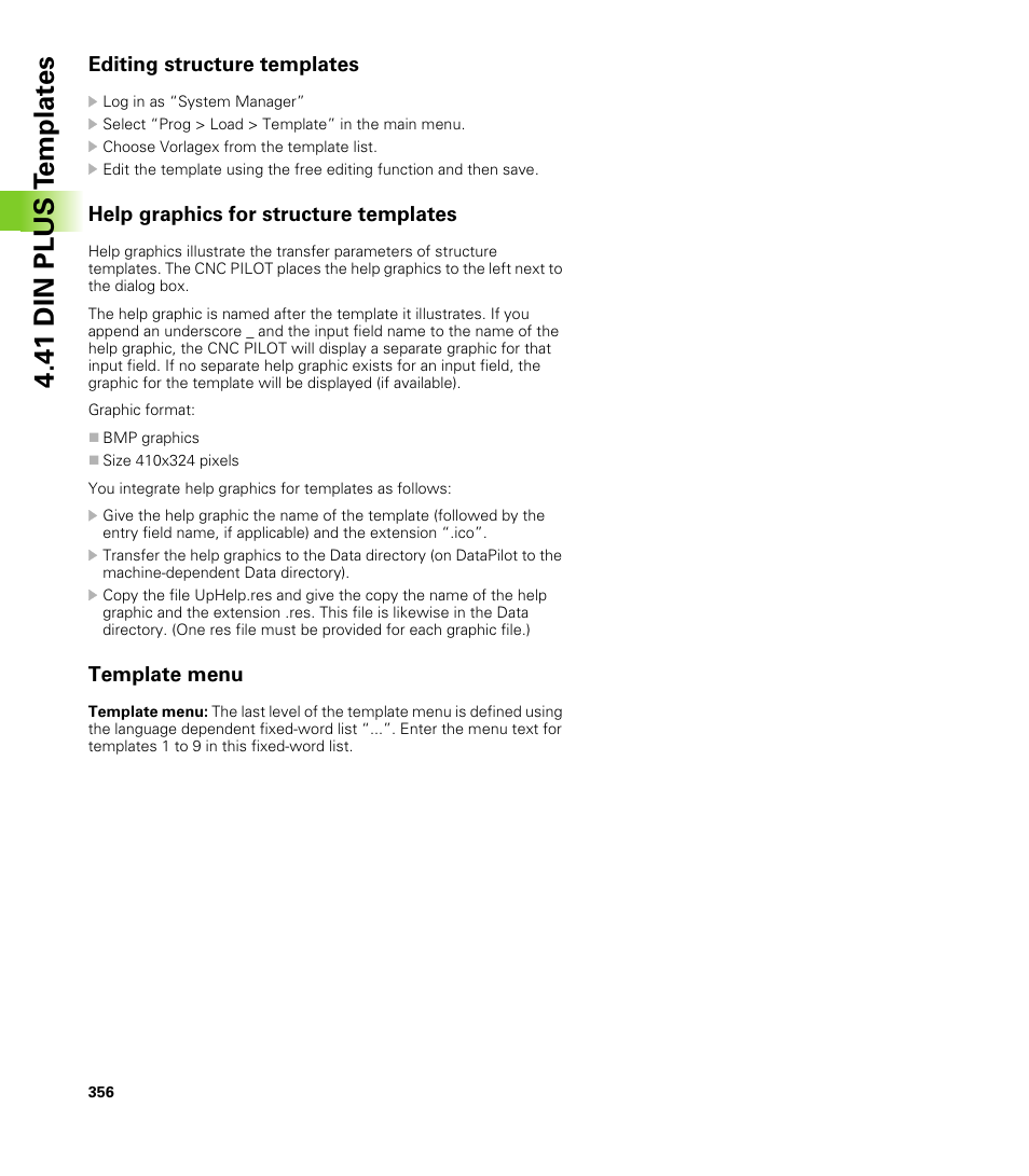 Editing structure templates, Help graphics for structure templates, Template menu | 41 din plus t e mplat e s | HEIDENHAIN CNC Pilot 4290 V7.1 User Manual | Page 356 / 725