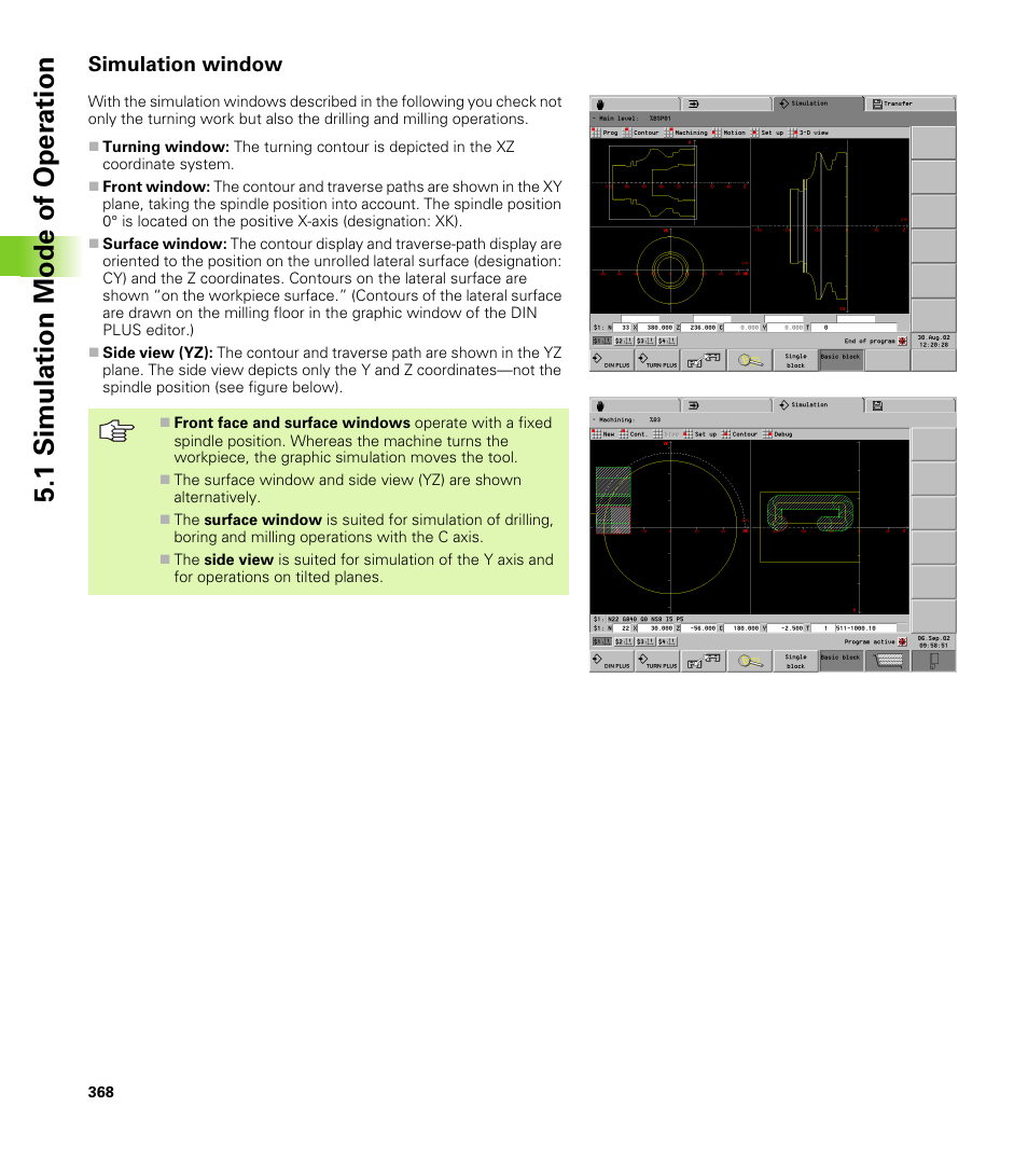 Simulation window, 1 simulation mode of oper ation | HEIDENHAIN CNC Pilot 4290 V7.1 User Manual | Page 368 / 725