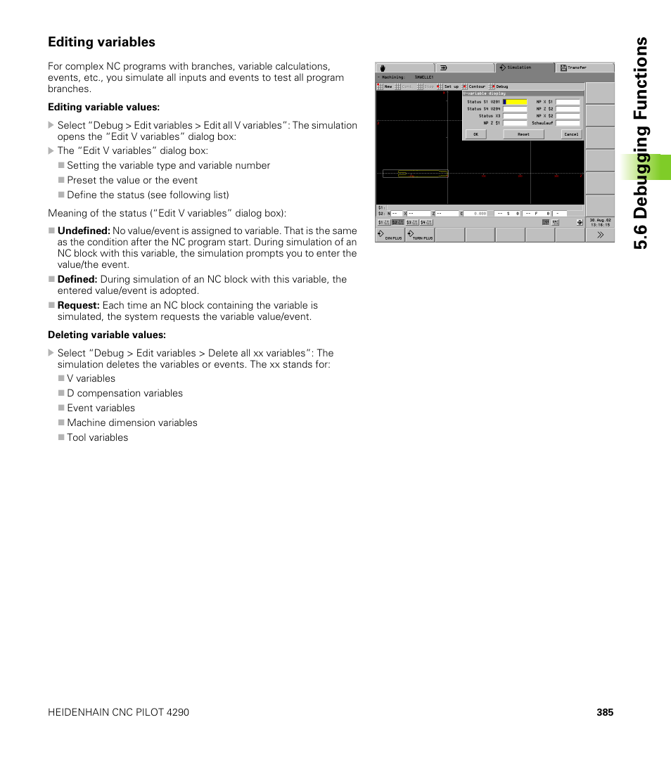 Editing variables, 6 debugging f unctions | HEIDENHAIN CNC Pilot 4290 V7.1 User Manual | Page 385 / 725
