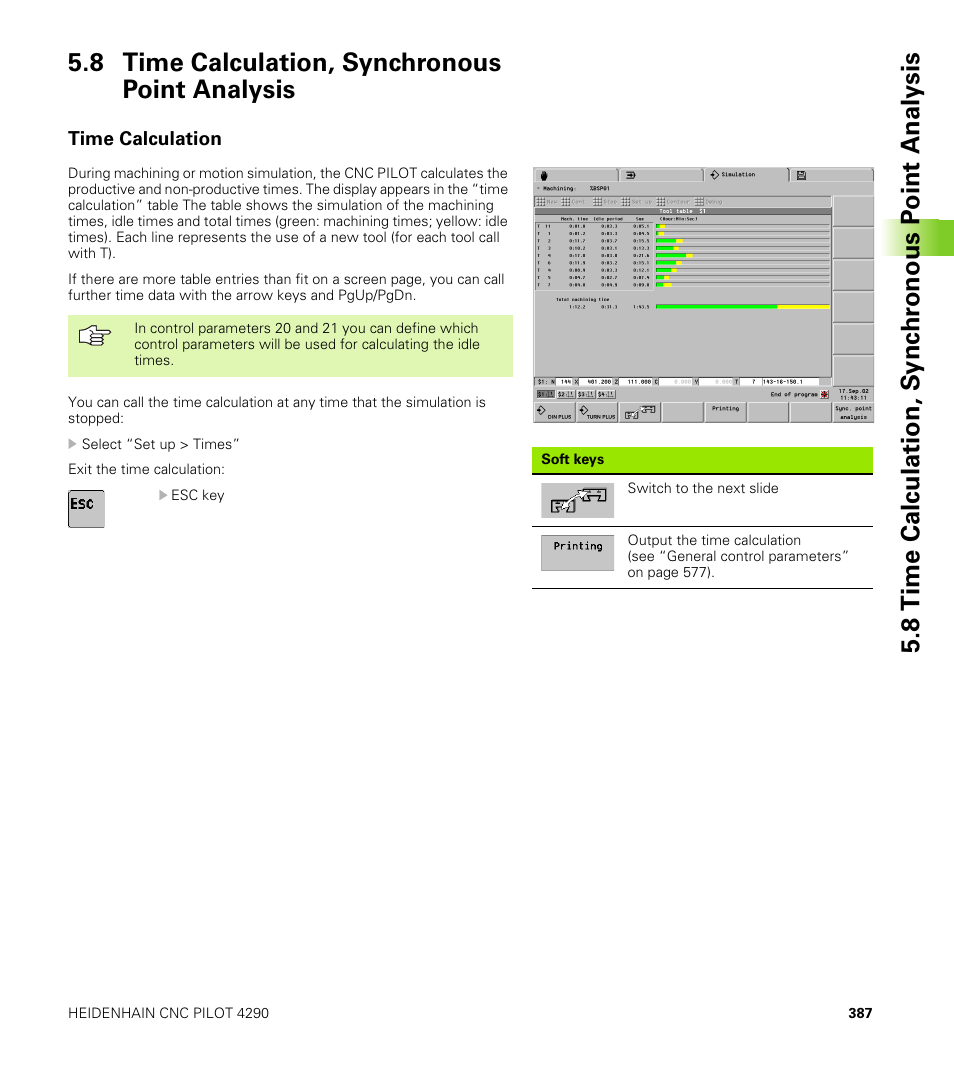 8 time calculation, synchronous point analysis, Time calculation | HEIDENHAIN CNC Pilot 4290 V7.1 User Manual | Page 387 / 725