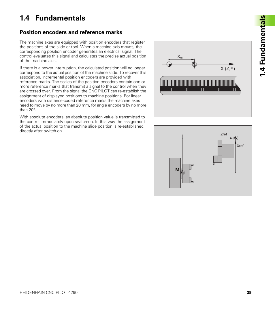4 fundamentals, Position encoders and reference marks, 4 f undamentals 1.4 fundamentals | HEIDENHAIN CNC Pilot 4290 V7.1 User Manual | Page 39 / 725