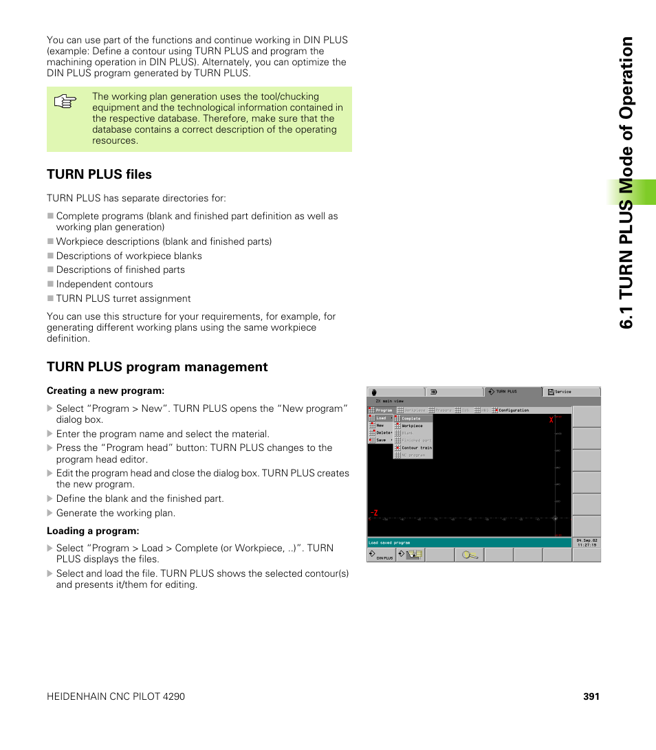 Turn plus files, Turn plus program management, 1 turn plus mode of oper ation | HEIDENHAIN CNC Pilot 4290 V7.1 User Manual | Page 391 / 725