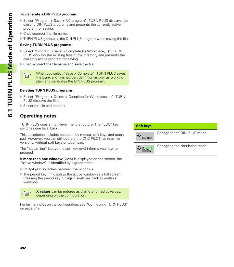 Operating notes, 1 turn plus mode of oper ation | HEIDENHAIN CNC Pilot 4290 V7.1 User Manual | Page 392 / 725