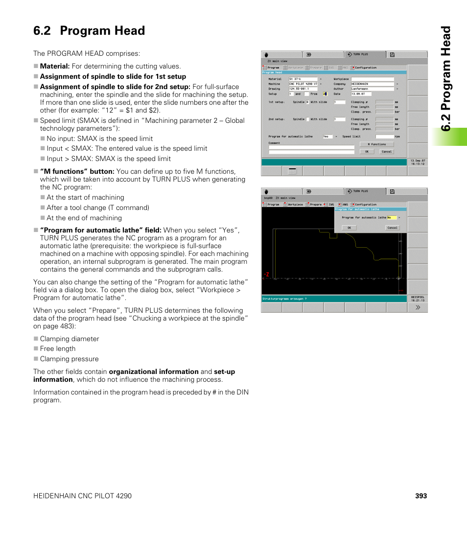 2 program head, 2 pr ogr am head 6.2 program head | HEIDENHAIN CNC Pilot 4290 V7.1 User Manual | Page 393 / 725
