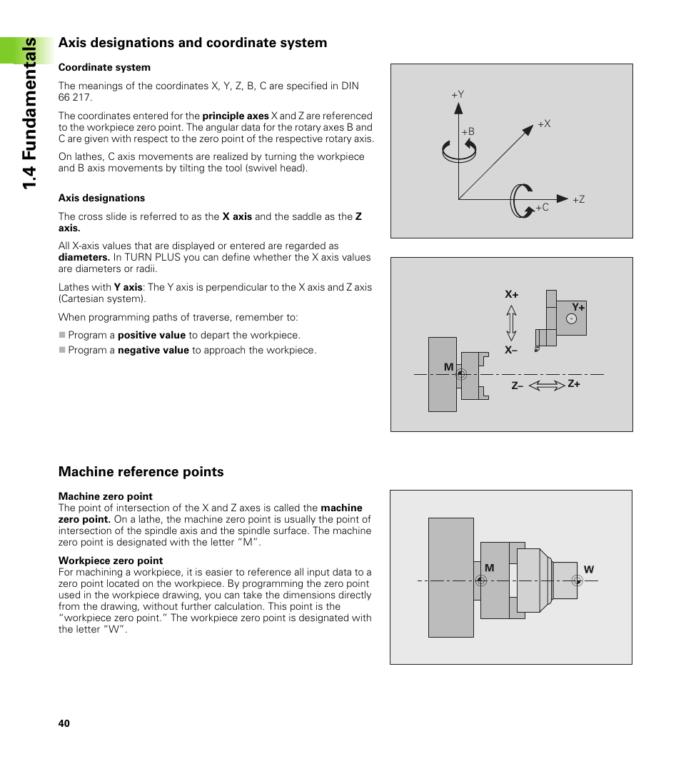 Axis designations and coordinate system, Machine reference points, 4 f undamentals | HEIDENHAIN CNC Pilot 4290 V7.1 User Manual | Page 40 / 725