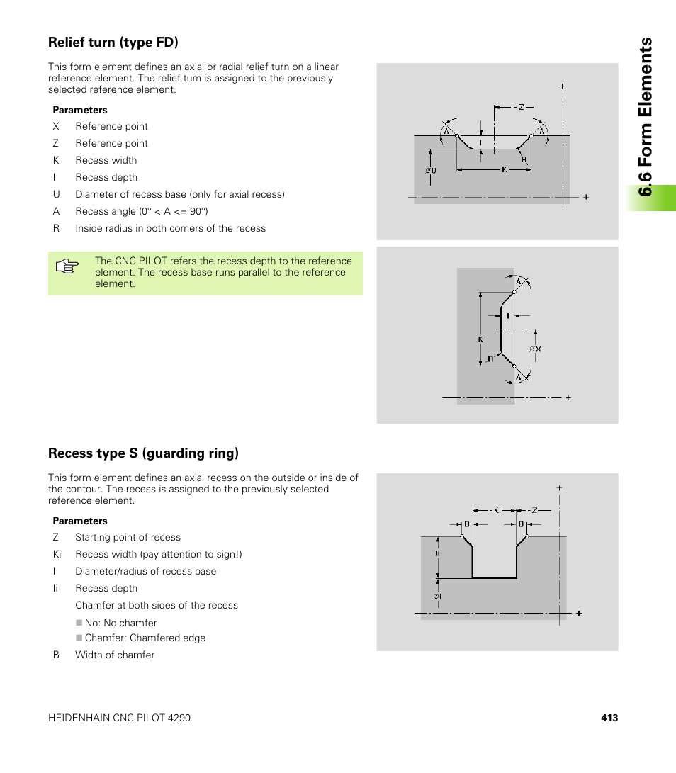 Relief turn (type fd), Recess type s (guarding ring), 6 f o rm elements | HEIDENHAIN CNC Pilot 4290 V7.1 User Manual | Page 413 / 725