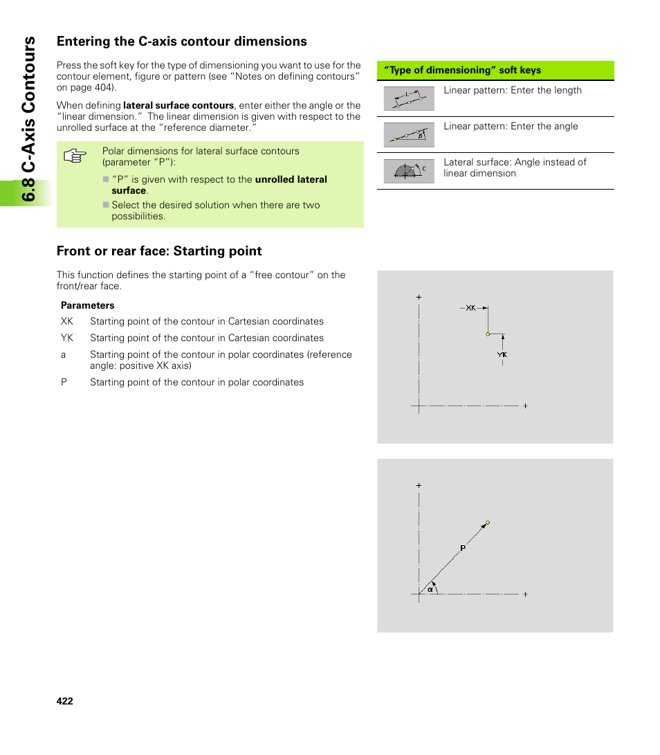 Entering the c-axis contour dimensions, Front or rear face: starting point, 8 c-axis cont ours | HEIDENHAIN CNC Pilot 4290 V7.1 User Manual | Page 422 / 725