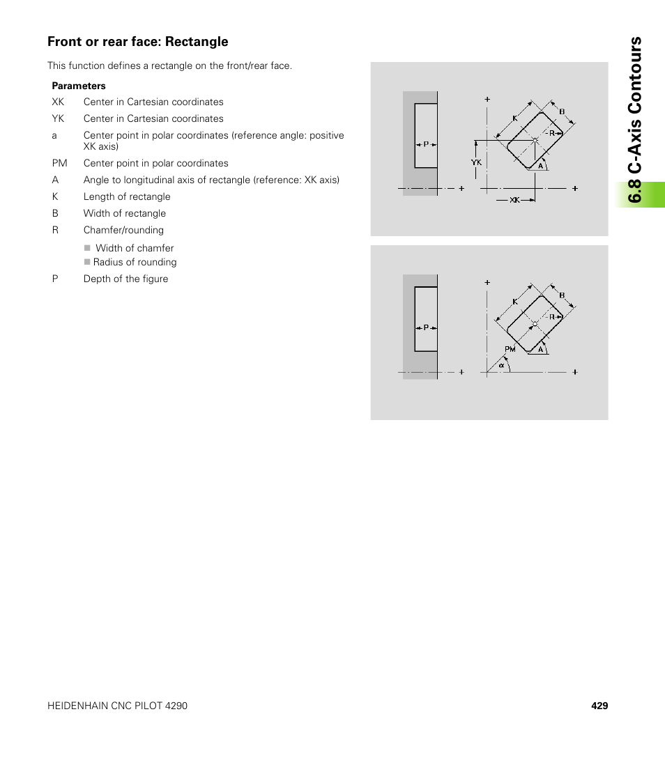 Front or rear face: rectangle, 8 c-axis cont ours | HEIDENHAIN CNC Pilot 4290 V7.1 User Manual | Page 429 / 725