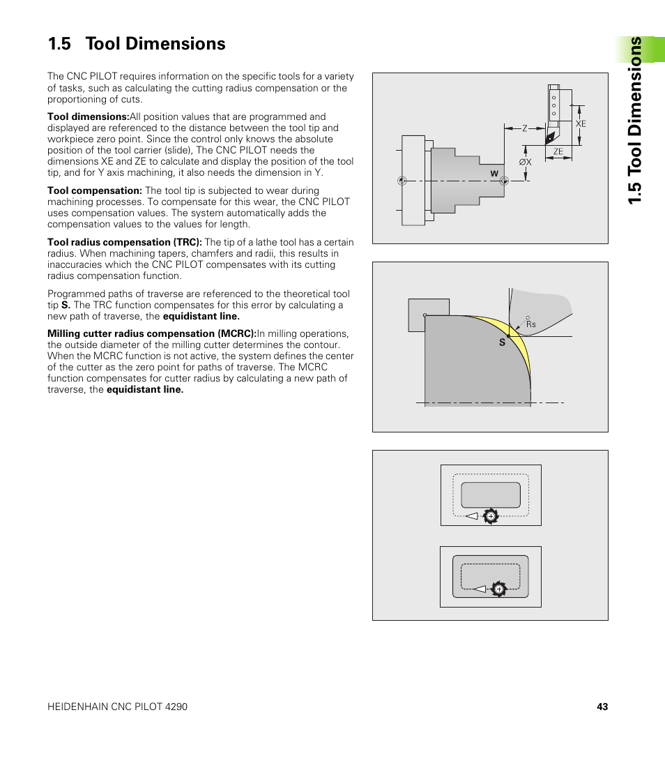 5 tool dimensions, 5 t o ol dimensions 1.5 tool dimensions | HEIDENHAIN CNC Pilot 4290 V7.1 User Manual | Page 43 / 725