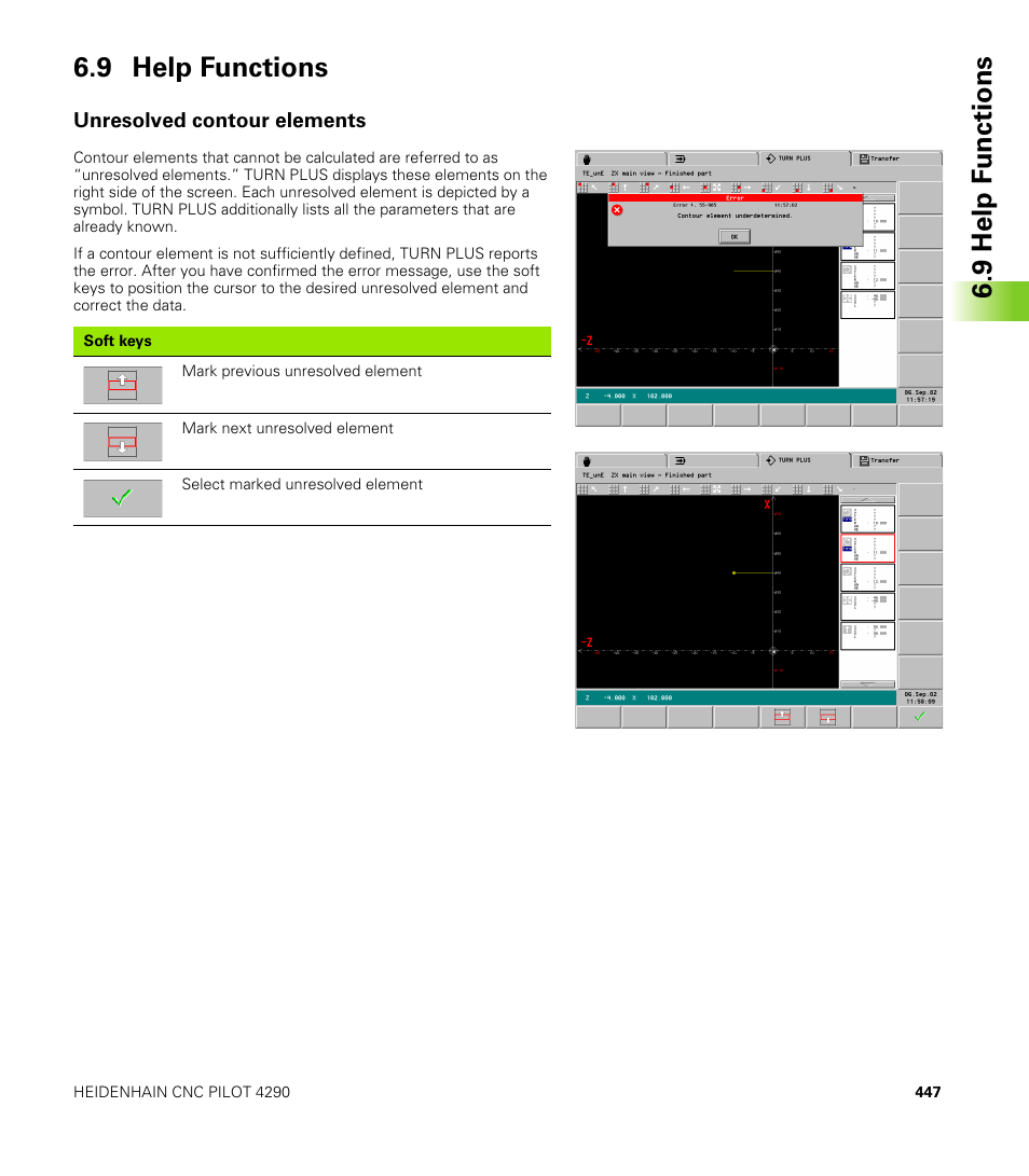 9 help functions, Unresolved contour elements, 9 help f unctions 6.9 help functions | HEIDENHAIN CNC Pilot 4290 V7.1 User Manual | Page 447 / 725
