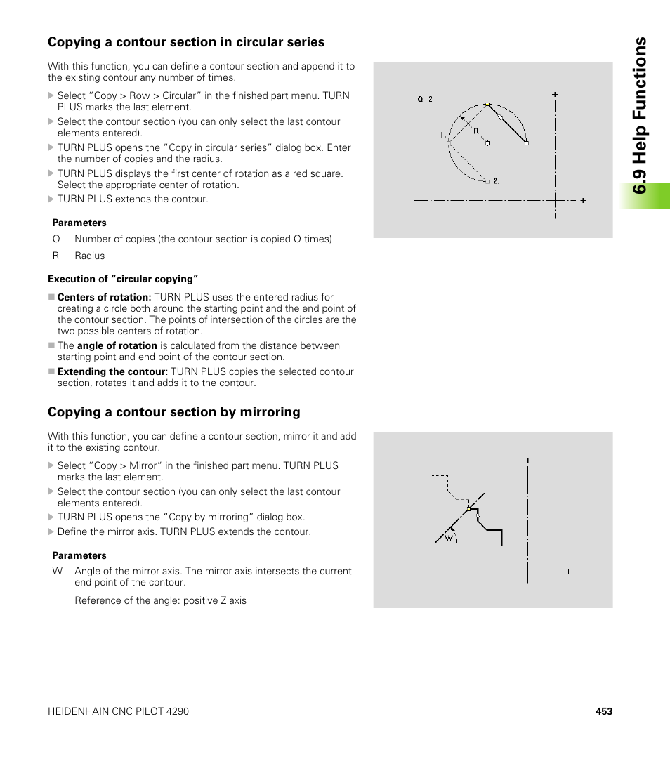 Copying a contour section in circular series, Copying a contour section by mirroring, 9 help f unctions | HEIDENHAIN CNC Pilot 4290 V7.1 User Manual | Page 453 / 725