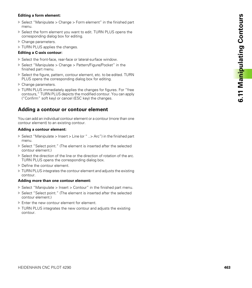Adding a contour or contour element, 1 1 manipulating cont ours | HEIDENHAIN CNC Pilot 4290 V7.1 User Manual | Page 463 / 725