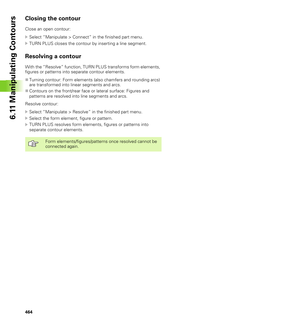 Closing the contour, Resolving a contour, 1 1 manipulating cont ours | HEIDENHAIN CNC Pilot 4290 V7.1 User Manual | Page 464 / 725