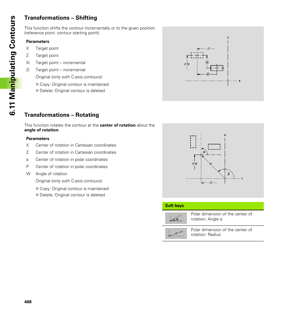 Transformations – shifting, Transformations – rotating, 1 1 manipulating cont ours | HEIDENHAIN CNC Pilot 4290 V7.1 User Manual | Page 468 / 725