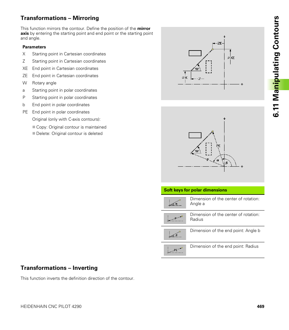 Transformations – mirroring, Transformations – inverting, 1 1 manipulating cont ours | HEIDENHAIN CNC Pilot 4290 V7.1 User Manual | Page 469 / 725