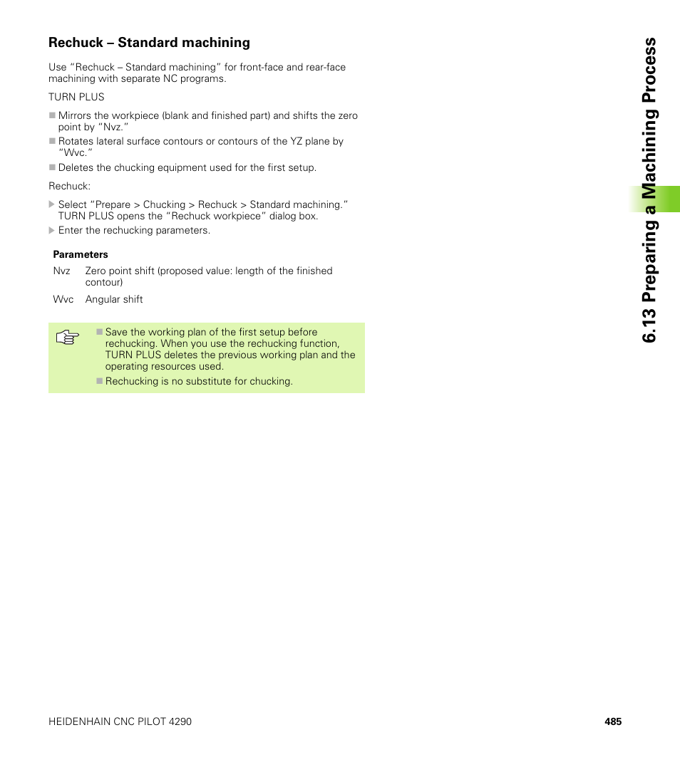 Rechuck – standard machining, 13 pr epar ing a mac h ining pr ocess | HEIDENHAIN CNC Pilot 4290 V7.1 User Manual | Page 485 / 725