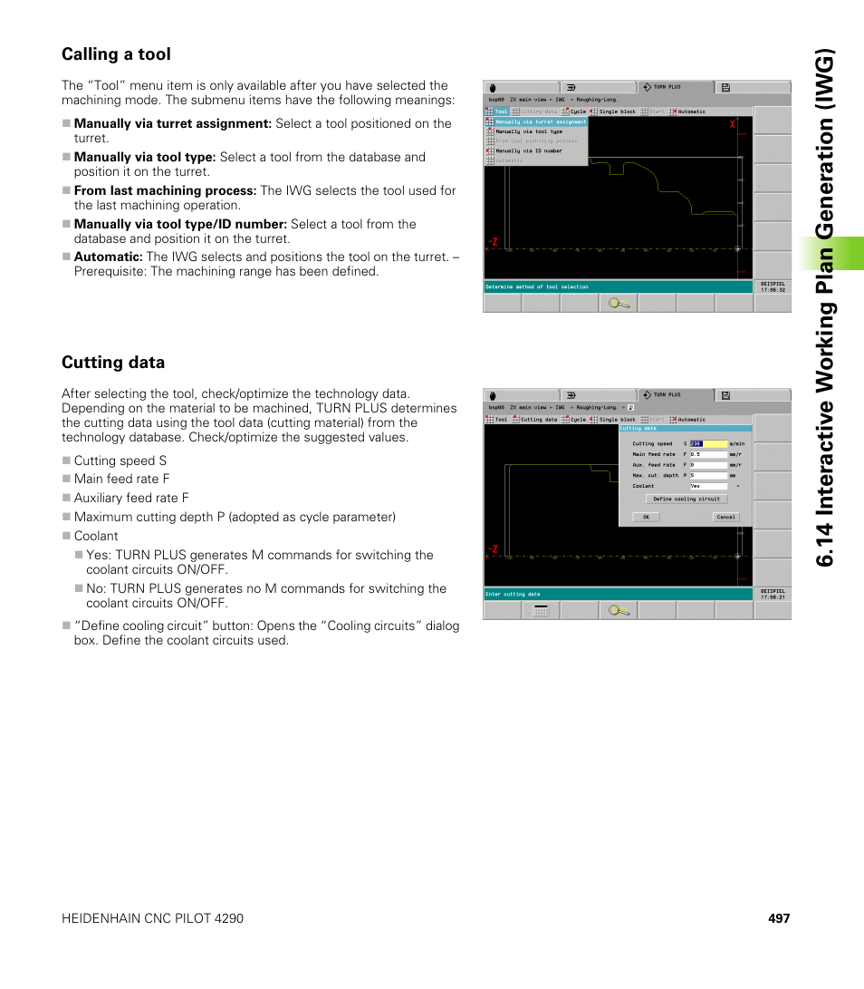 Calling a tool, Cutting data | HEIDENHAIN CNC Pilot 4290 V7.1 User Manual | Page 497 / 725