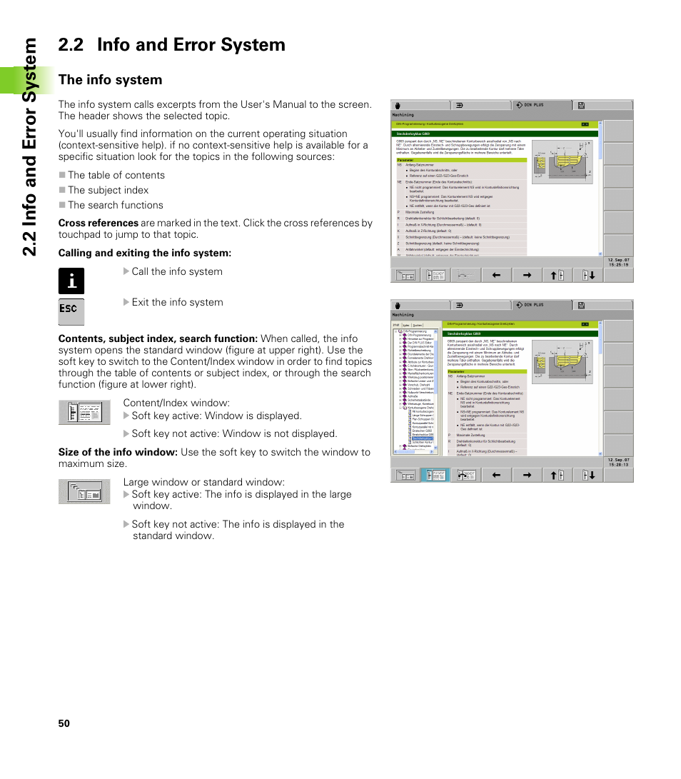 2 info and error system, The info system | HEIDENHAIN CNC Pilot 4290 V7.1 User Manual | Page 50 / 725