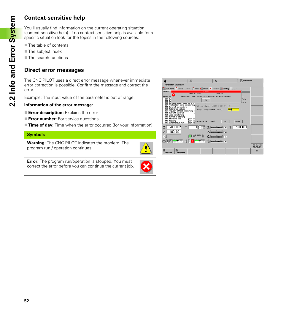 Context-sensitive help, Direct error messages | HEIDENHAIN CNC Pilot 4290 V7.1 User Manual | Page 52 / 725
