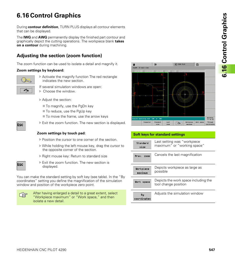 16 control graphics, Adjusting the section (zoom function) | HEIDENHAIN CNC Pilot 4290 V7.1 User Manual | Page 547 / 725